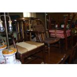 FOUR ASSORTED ANTIQUE CHAIRS TO INCLUDE PAIR OF 19TH CENTURY REGENCY STYLE CHAIRS WITH STUFFOVER