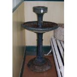 CAST IRON BIRD BATH ON STONE PLINTH