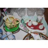 ASSORTED CERAMICS INCLUDING CARLTON WARE CRUET SET, MALING PINK GROUND LUSTRE DISH, CARLTON WARE