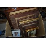 BOX - ASSORTED PICTURES INCLUDING GILT FRAMED OIL PAINTING - RIVER SCENE, UNSIGNED, GILT FRAMED