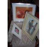 FRAMED WATERCOLOUR - AUTUMN FLOWER HEADS - BY BAILLIE, TOGETHER WITH A CHINSE PRINT - YOUNG GIRL
