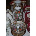 COLLECTION OF MODERN CHINESE CERAMICS INCLUDING FAMILLE ROSE VASE, BOWLS, SQUARE SHAPED PLATE,