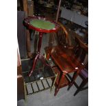 SMALL COLLECTION OF ASSORTED FURNITURE INCLUDING A REPRODUCTION MAHOGANY WINE TABLE WITH GREEN