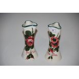PAIR OF ABBOTSFORD WARE POTTERY HAT PIN VASES