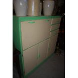GREEN AND BEIGE PAINTED KITCHEN UTILITY CUPBOARD BY MAIDSAVER
