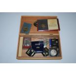 BOX - ASSORTED VINTAGE CROWNS, COMMEMORATIVE COINS