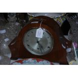 MAHOGANY CASED MANTEL CLOCK WITH SILVERED DIAL