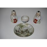 COLLECTION OF CHINESE PORCELAIN INCLUDING SMALL FAMILLE ROSE CIRCULAR DISH DECORATED WITH FRIEZE
