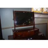 A 19TH CENTURY MAHOGANY AND SATINWOOD INLAID RECTANGULAR SHAPED DRESSING TABLE MIRROR ON PLATFORM