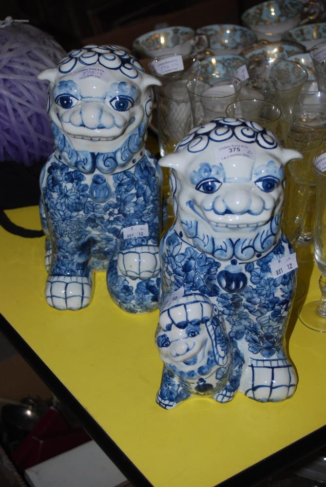 PAIR OF CHINESE BLUE AND WHITE TEMPLE DOGS