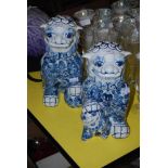 PAIR OF CHINESE BLUE AND WHITE TEMPLE DOGS