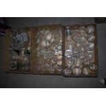THREE BOXES - ASSORTED GLASSWARE INCLUDING STEMMED WINE GLASSES, TANKARDS, FRUIT BOWL, ETC.