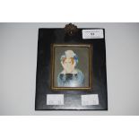 AN 18TH/EARLY 19TH CENTURY PORTRAIT MINIATURE DEPICTING A LADY WEARING LACE BONNET WITH BLUE