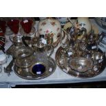 ASSORTED EP WARES INCLUDING THREE PIECE EP TEA SERVICE, PAIR OF EP BON BON DISHES, FOUR PIECE EP TEA