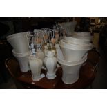 LARGE COLLECTION OF CREAM CERAMIC TABLE LAMPS AND SHADES (15)