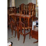 SET OF SIX MAHOGANY HEPPLEWHITE STYLE DINING CHAIR COMPRISING FOUR SIDE CHAIRS AND TWO CARVERS,