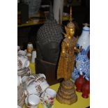 THAI SPELTER FIGURE, TOGETHER WITH THAI BRONZED BUST FIGURE