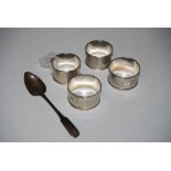 PAIR OF BIRMINGHAM SILVER ENGINE TURNED NAPKIN RINGS, TOGETHER WITH ANOTHER PAIR OF BIRMINGHAM