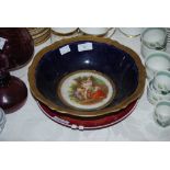 AUSTRIAN BLUE GROUND AND GILT DECORATED FRUIT BOWL WITH CENTRAL PICTORIAL PANEL, TOGETHER WITH A