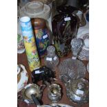ASSORTED CERAMICS AND GLASSWARE INCLUDING RED GROUND AND YELLOW DESIGN OVOID SHAPED VASE, CUT