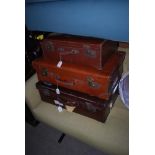 THREE ASSORTED SUITCASES, COMPRISING OF TWO CANVAS AND ONE LEATHER