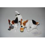 TWO ROYAL DOULTON FIGURE GROUPS OF TERRIERS - ONE WITH AN ORANGE AND YELLOW BALL HN1097, THE OTHER