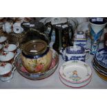 ASSORTED CERAMICS INCLUDING BLUE AND WHITE RINGTONS TEA CADDY AND COVER, MINIATURE RINGTONS BLUE AND