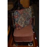 VICTORIAN MAHOGANY FRAMED FOOT STOOL WITH UPHOLSTERED TOP, TOGETHER WITH A MODERN UPHOLSTERED FOOT