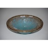 MONART GLASS BOWL MOTTLED CLEAR AND BLUE GLASS WITH GOLD COLOURED INCLUSIONS, THE ROYAL WEDDING