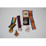 GREAT WAR GROUP OF FOUR MEDALS INCLUDING GEORGE V LONG SERVICE AND GOOD CONDUCT MEDAL INSCRIBED ON