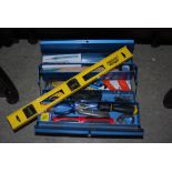 BOX - ASSORTED TOOLS, SPIRIT LEVEL