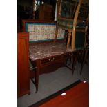 VICTORIAN MAHOGANY MARBLE TOP WASH STAND WITH TILE BACK UPSTANDS