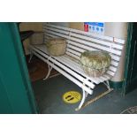 WHITE PAINTED AND WROUGHT IRON GARDEN BENCH