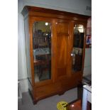 MAHOGANY INLAID TWO DOOR MIRRORED WARDROBE WITH TWO FRIEZE DRAWERS