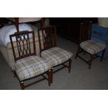 GOOD SET OF THREE 19TH CENTURY MAHOGANY SIDE CHAIRS WITH STUFFOVER SEATS SUPPORTED ON SQUARE TAPERED
