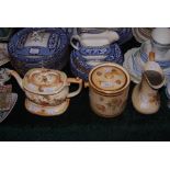 COLLECTION OF CROWN DUCAL CERAMICS INCLUDING FLORAL PATTERNED BISCUIT BARREL AND COVER, TEA POT