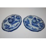 PAIR OF CHINESE PORCELAIN BLUE AND WHITE OVAL SHAPED TUREEN COVERS, QING DYNASTY, DECORATED WITH