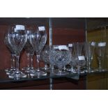 COLLECTION OF GLASSWARE INCLUDING SIX MID 20TH CENTURY TAPERED CONICAL WINE GLASSES WITH WHEEL CUT