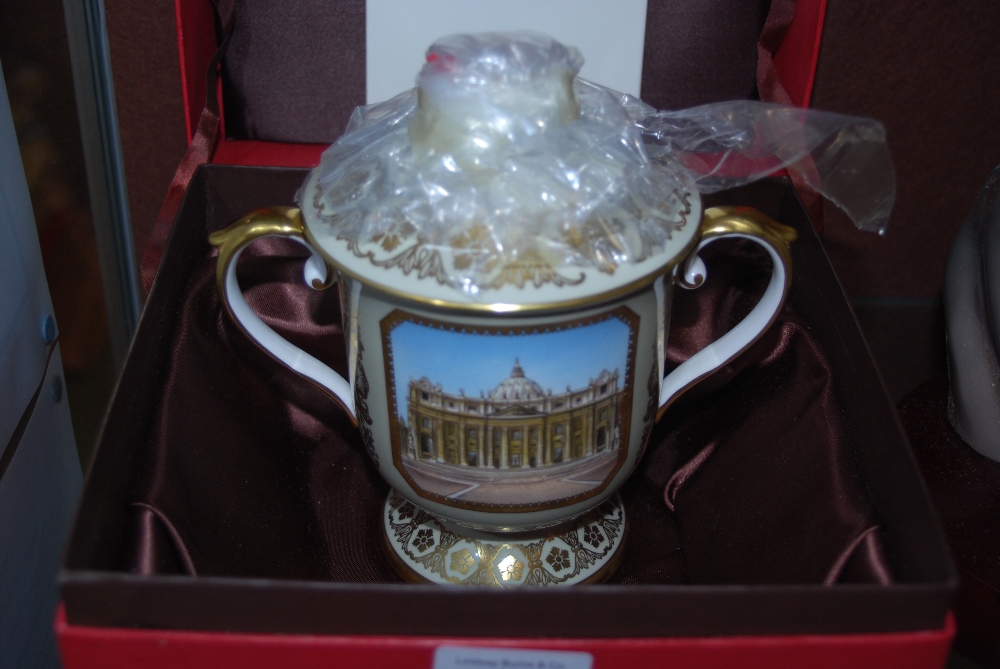 SPODE LIMITED EDITION TWIN HANDLED CUP AND COVER KNOWN AS 'THE ST. PETER'S COVERED CUP', NO.70, IN