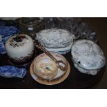 ASSORTED CERAMICS INCLUDING CROWN DEVON FRUIT SET, DAVENPORT SALAD BOWL WITH PLATED RIM TOGETHER