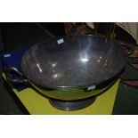 LARGE ELECTROPLATED TWIN HANDLED PUNCH BOWL BEARING INITIALS WITHIN ROPE TIED BORDER