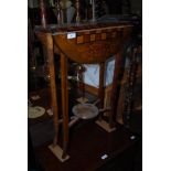 REPRODUCTION MAHOGANY CORNER WHATNOT TOGETHER WITH MAHOGANY INLAID FOLDING GAMES TABLE