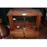 GLASS CASED SET OF SCIENTIFIC SCALES AND WEIGHTS BY JOHN NESBITT, IN GLAZED STAINED MAHOGANY CASE