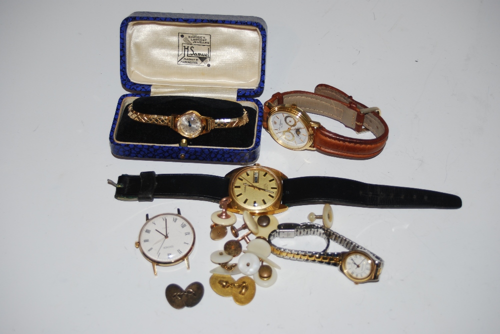 BOXED LADIES YELLOW METAL TATTON INCABLOC SWISS MADE WRIST WATCH, TOGETHER WITH A LADIES SEKONDA