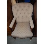 VICTORIAN OAK FRAMED BUTTON BACK PARLOUR CHAIR