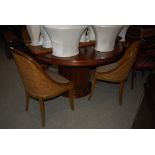 REPRODUCTION MAHOGANY INLAID CIRCULAR EXTENDING DINING TABLE SUPPORTED ON LARGE CENTRAL COLUMN