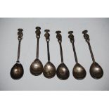 SET OF SIX SHEFFIELD SILVER APOSTLE TOP COFFEE SPOONS (ONE DAMAGED)