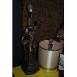 COMPOSITION FIGURAL TABLE LAMP IN THE FORM OF A ROMAN WARRIOR, TOGETHER WITH A GLASS DECO STYLE