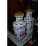 PAIR OF MODERN CHINESE ADJUSTABLE TABLE LAMPS DECORATED WITH MIXED FOLIAGE