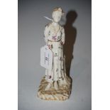 ROYAL WORCESTER PORCELAIN FIGURE OF A LADY WEARING FLORAL DECORATED DRESS AND BONNET, IMPRESSED